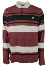 Michael Kors Men's Long Sleve Striped Polo Shirt MHthr Medium